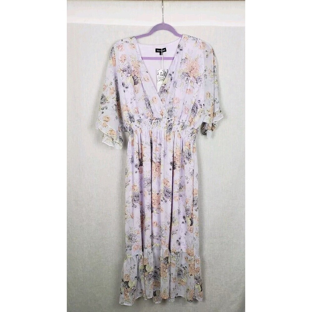 Meetrendi Dress XL Maxi Long Purple Floral Romantic Whimsy Ethereal Fairycore